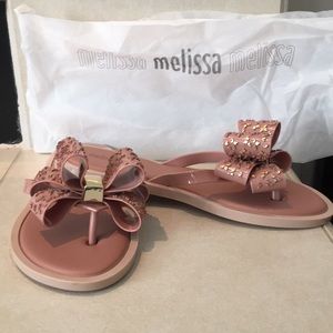 Melissa - NEW- size 9 - Rose Gold Bow Flip Flops